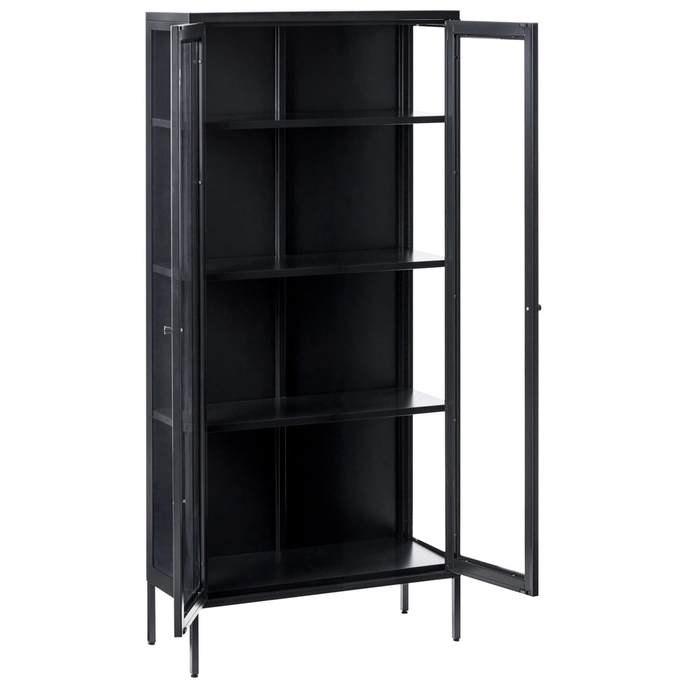Credenza in acciaio con 2 ante ed elementi in vetro nero stile contemporaneo industriale sala da pranzo soggiorno