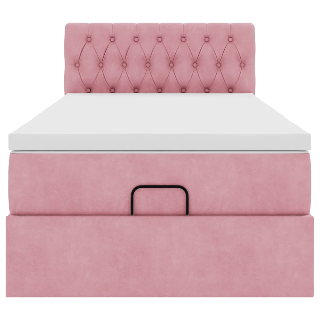 Struttura Letto Pouf con Materasso Rosa 80x200 cm Velluto
