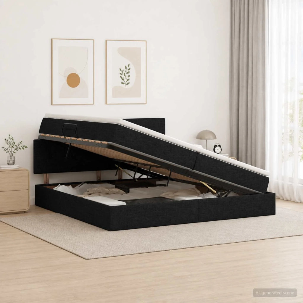 Letto con contenitore e materasso Nero 200 x 200 cm Velluto 3458645