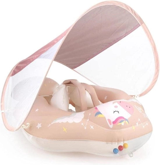 Bambino tuta da nuoto gonfiabile con tetto solare e pony - rosa - L (6-30 mesi)