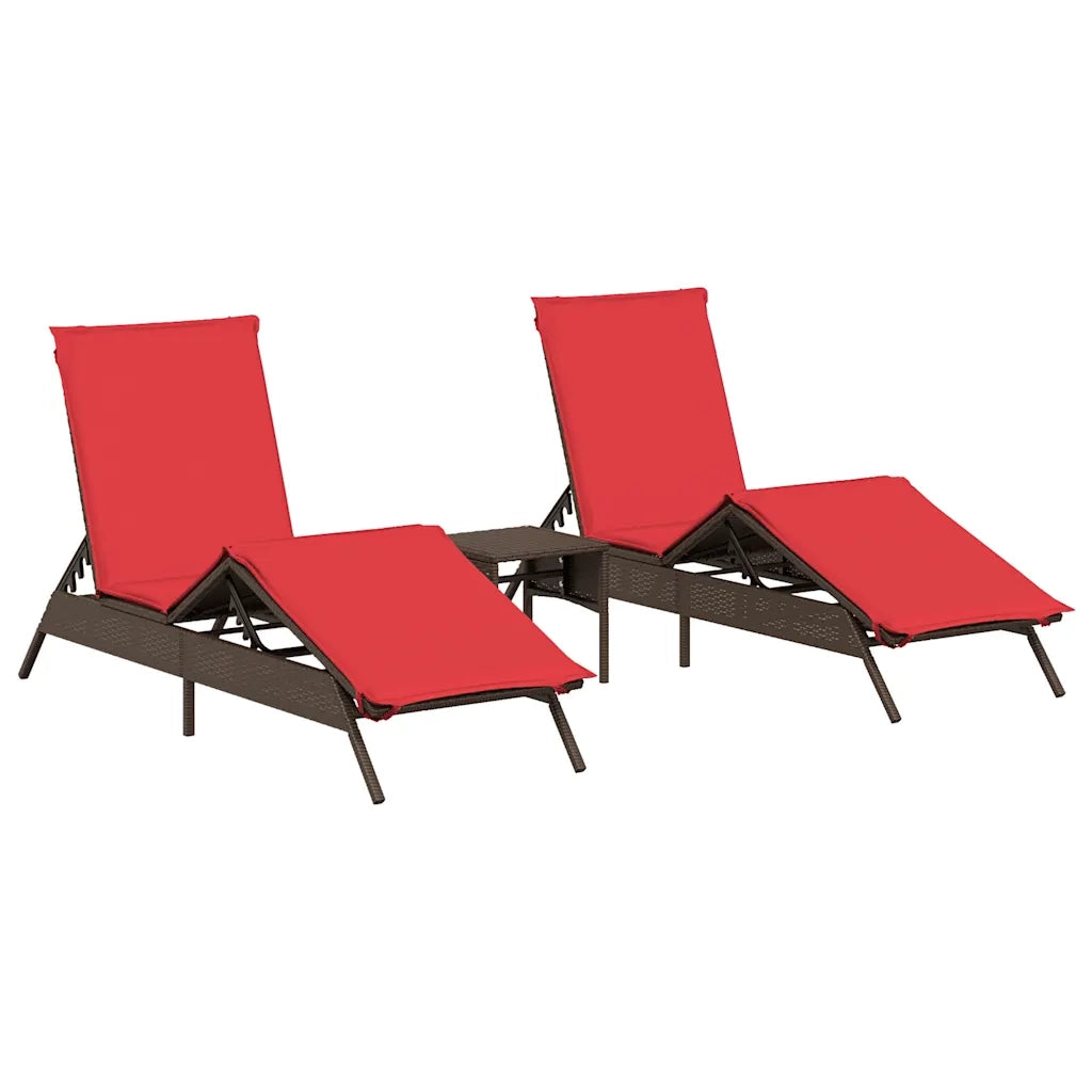 Lettini Prendisole 2 pz con Tavolino Marrone in Polyrattan 4002717