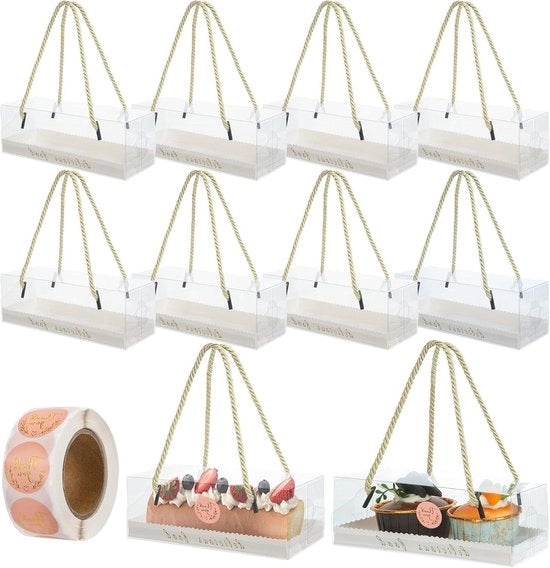 Scatola trasparente per cupcake da 10 pezzi - Inclusa 500 fogli di adesivi - Per cupcakes, macarons, biscotti
