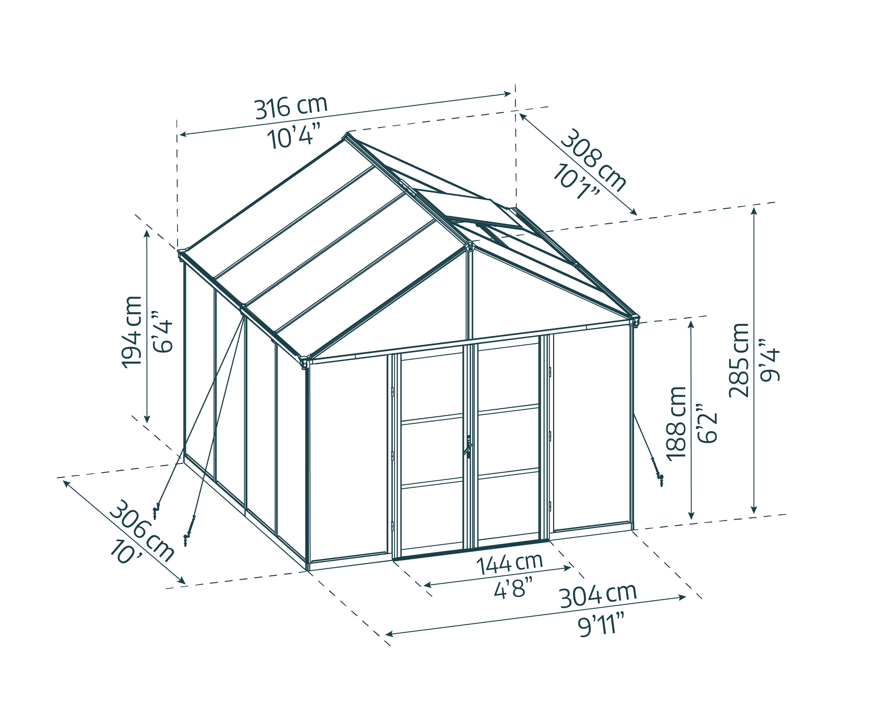Serra Da Giardino in Policarbonato 308x304x285 cm- colore Nero Canopia ARIA Ibrida