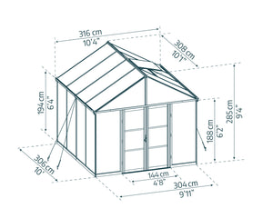 Serra Da Giardino in Policarbonato 308x304x285 cm- colore Nero Canopia ARIA Ibrida