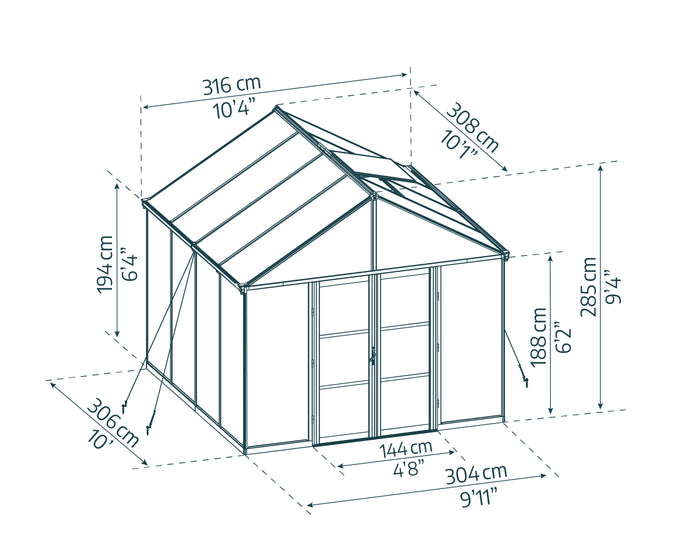 Serra Da Giardino in Policarbonato 308x304x285 cm- colore Nero Canopia ARIA Ibrida