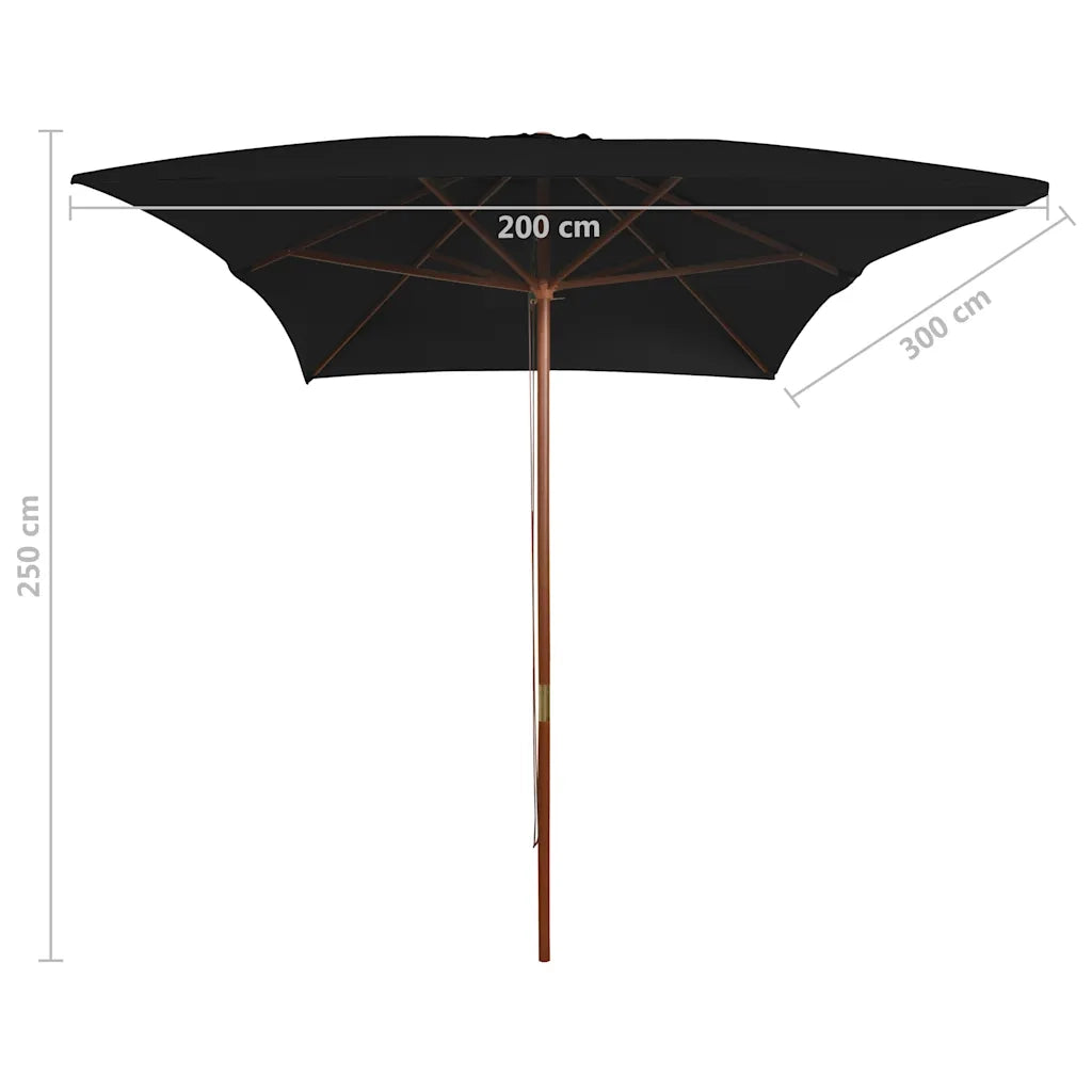 Ombrello | Parasolne da Giardino con Palo in Legno Nero 200x300 cm