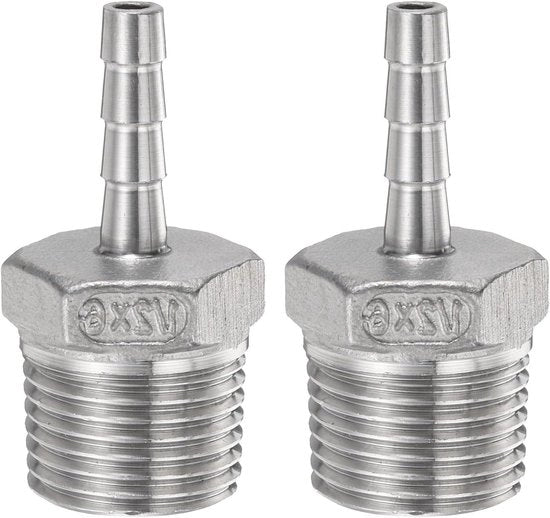 Adattatore in acciaio inossidabile per tubi 0,2 pollici (6 mm) x G 1/2 pollici, 2 pezzi - Connettori per acqua e combustibile