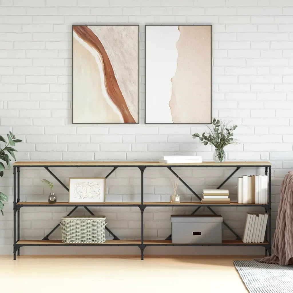 Tavolo Consolle Rovere Sonoma 200x30x75 cm Multistrato e Ferro 832859