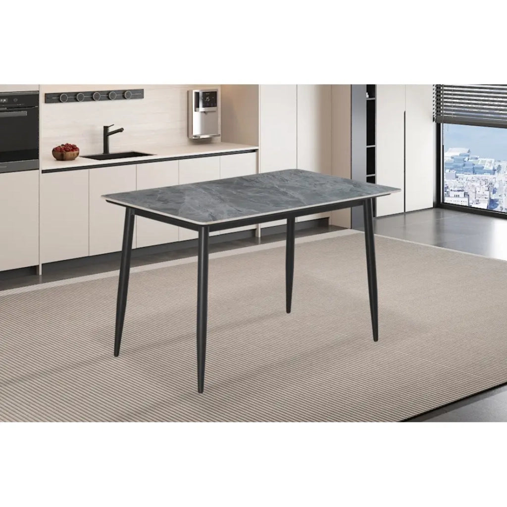 Tavolo da pranzo GRANVIA – 140x80 cm effetto ardesia e gambe in metallo