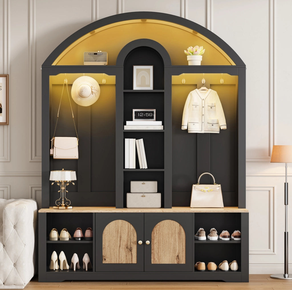 Mobile da ingresso per scarpe 150x40x195 cm in MDF nero， salvaspazio