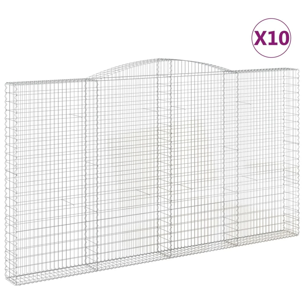 Gabbione cesti ad arco muro di contenimento gabbia recinzione 10 pz 400 x 30 x 220/240 cm ferro zincato Argento 02_0040279