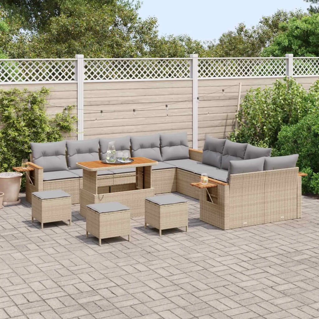 Set Divano da Giardino 14 pcs Beige polyrattan