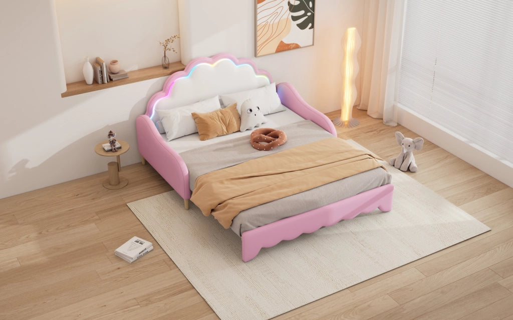 Letto divano 140x200 cm rosa con LED integrato e struttura in PU e MDF