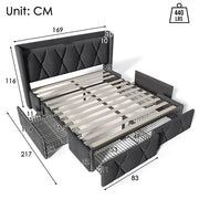 Letto matrimoniale con testiera e USB - Xylo - 160x200 cm - Grigio - 4 cassetti