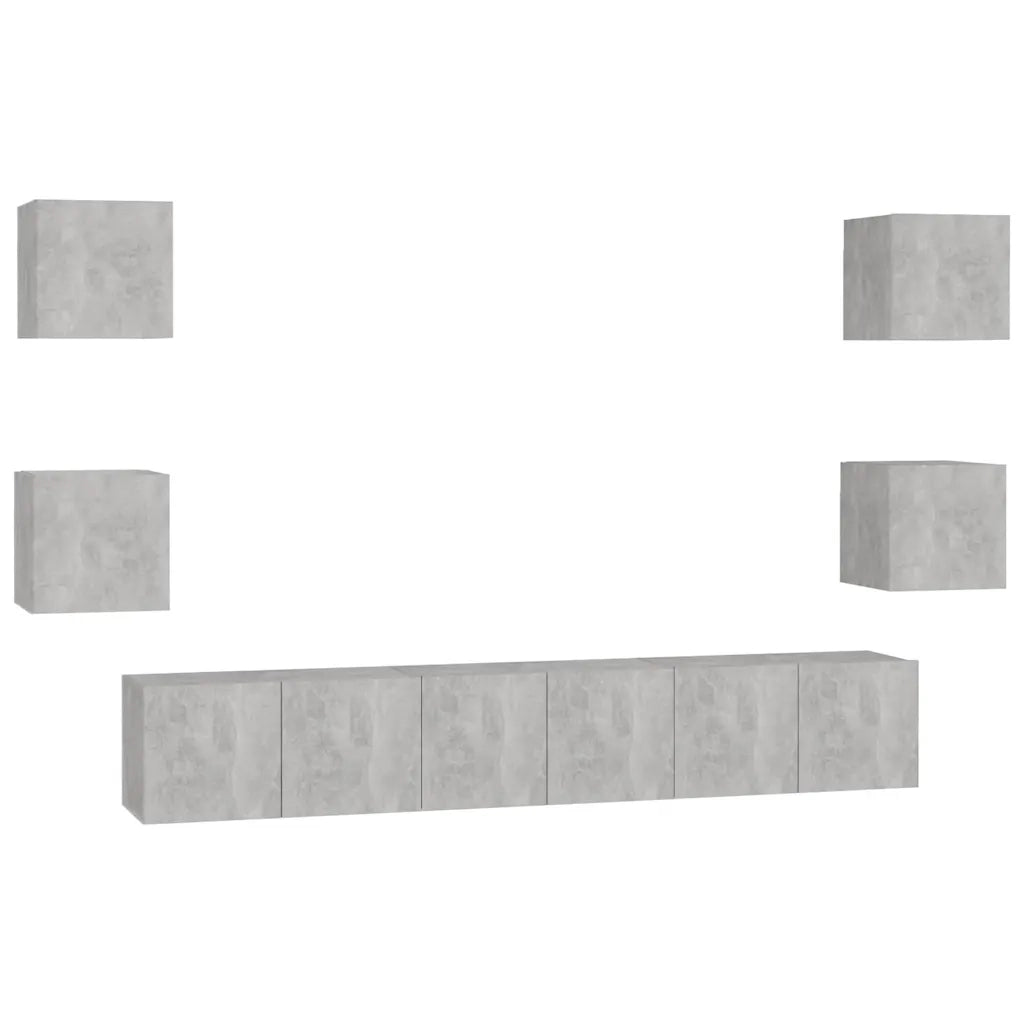 Set di Mobili Porta TV 7 pz Grigio Cemento in Legno Multistrato 3079081