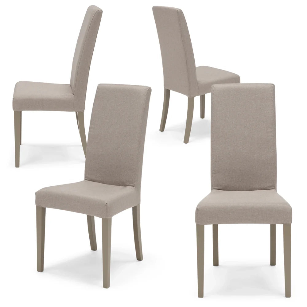 Set 4 sedie imbottite EDI per sala da pranzo, cucina, soggiorno, 100% Made in Italy, design moderno, struttura robusta in legno in tinta, schienale e seduta rivestiti con tessuto sfoderabile colore Tortora