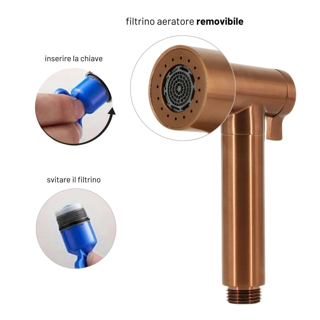 Idroscopino wc doccetta ottone portatile shutoff monogetto con leva ogomondo kit *** finitura- oro rosa tondo, confez...