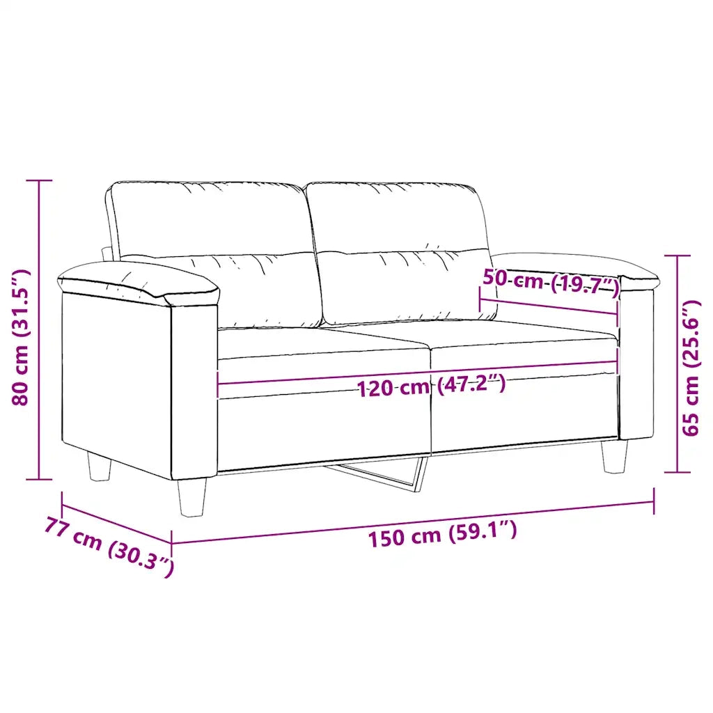 Divano a 2 Posti-Sofa 2 Posti Beige 120 cm in Tessuto Microfibra