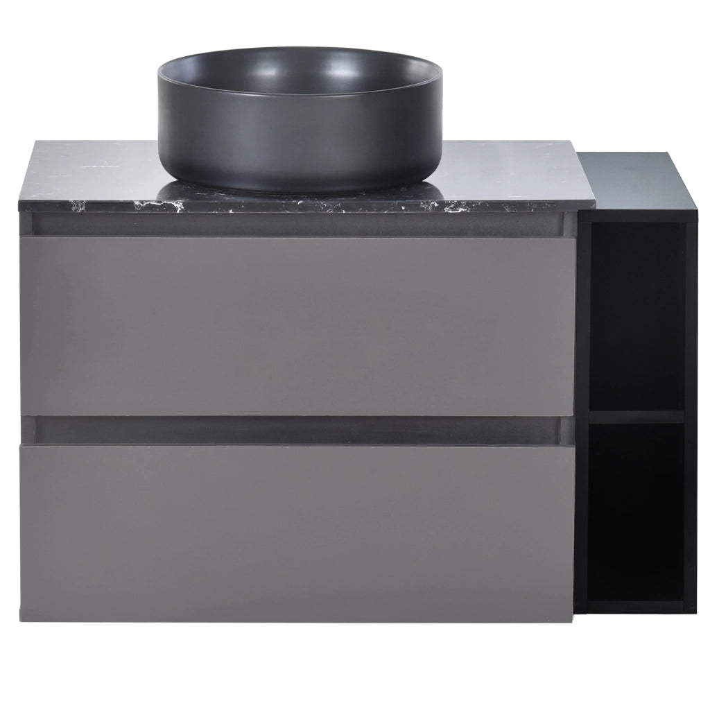 Mobile sottolavabo sospeso con lavabo integrato ¨C Minimal ¨C nero grigio 80cm con cassetti