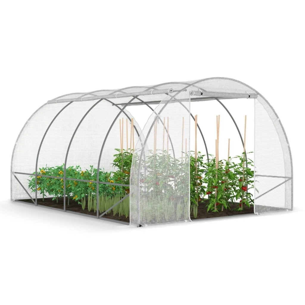 IDMarket - Telone di ricambio per serra da giardino a tunnel da 12 m², 4 x 3 x 2 m, anti-UV, con porta e finestre ZEBRA bianca, per tutte l