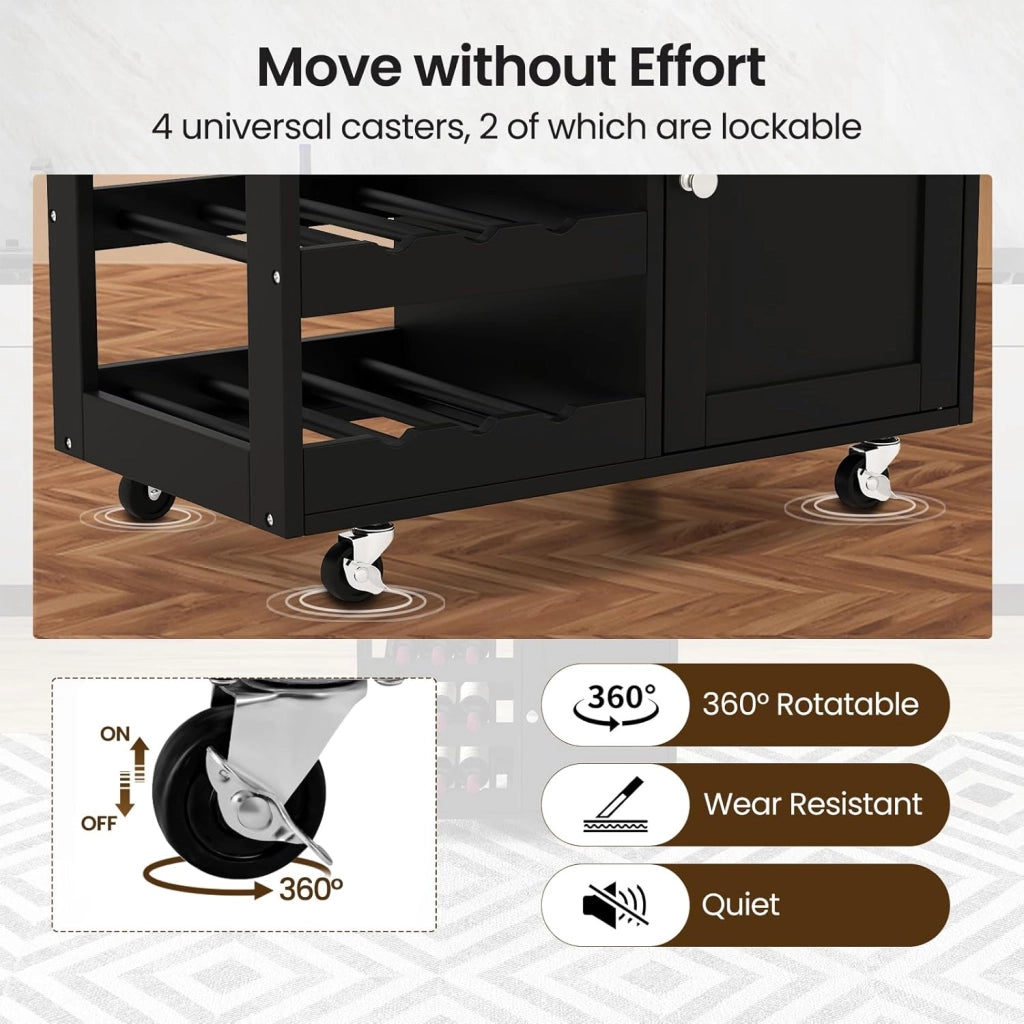 Carrello da Cucina Interno e Esterno, 1 Cassetto + 3 Ante + 3 Porta Vino, Credenza Mobile con 2 Ruote Bloccabili, Salvaspazio, Portata di 30 kg, 67x37x86 cm, 2 Colori (Nero)