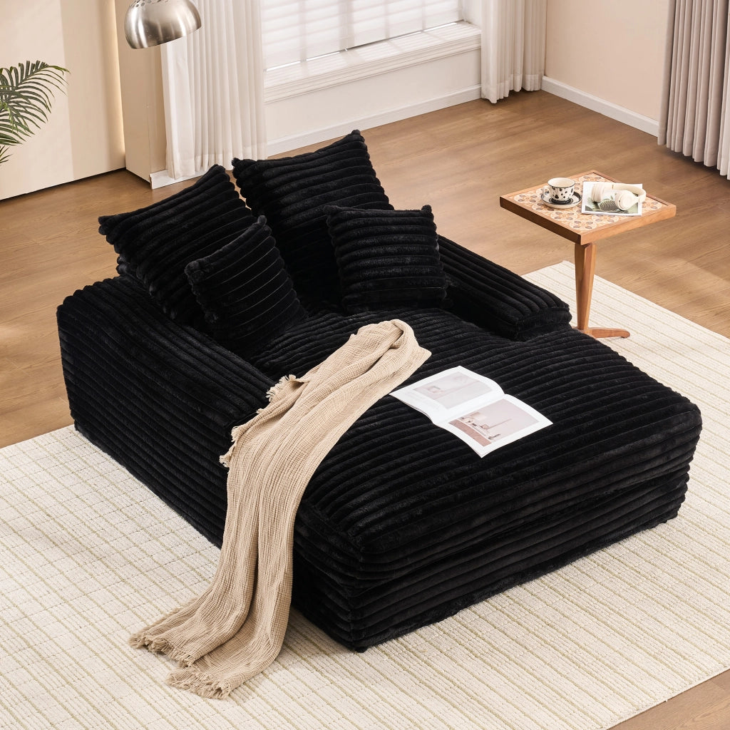Chaise longue senza montaggio con 4 cuscini, schiuma memory, design ergonomico, in velluto a coste, Nero