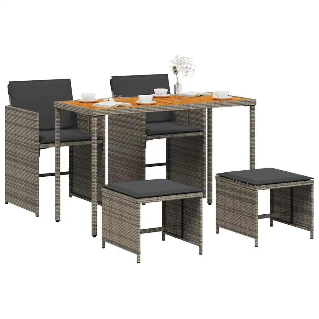 Set da Pranzo da Giardino 5 pz | Set Salotto da Giardino con Cuscini in Polyrattan Grigio