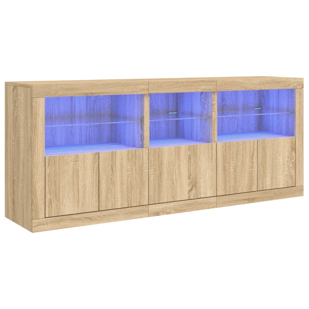 Credenza con Luci LED-Buffet-Armadio da cucina Rovere Sonoma 162x37x67 cm 162156
