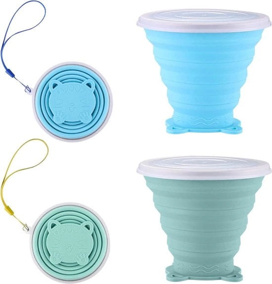 Bicchieri in silicone pieghevoli - Bicchieri da viaggio retrattili - Bicchieri da campeggio con tappo ermetico - Picnic, campeggio, escursioni, viaggi
