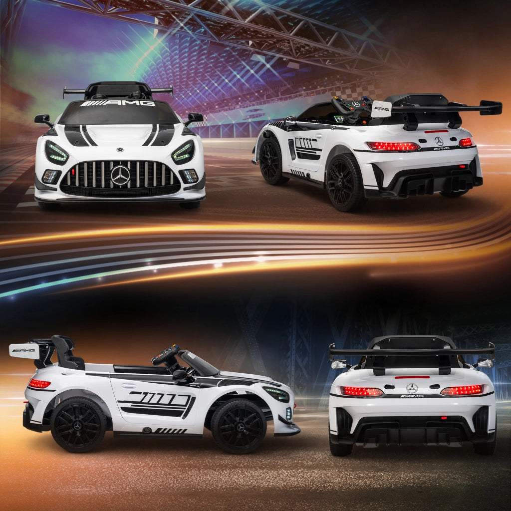 Macchina Elettrica Bambini 3-8 Anni Licenza Ufficiale Mercedes AMG 12V con Telecomando Luci LED Bianco