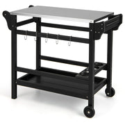 Tavolo mobile da esterno per cibi, Stand per forno a pizza in HDPE con piano in acciaio inox vassoio Nero-Carrelli