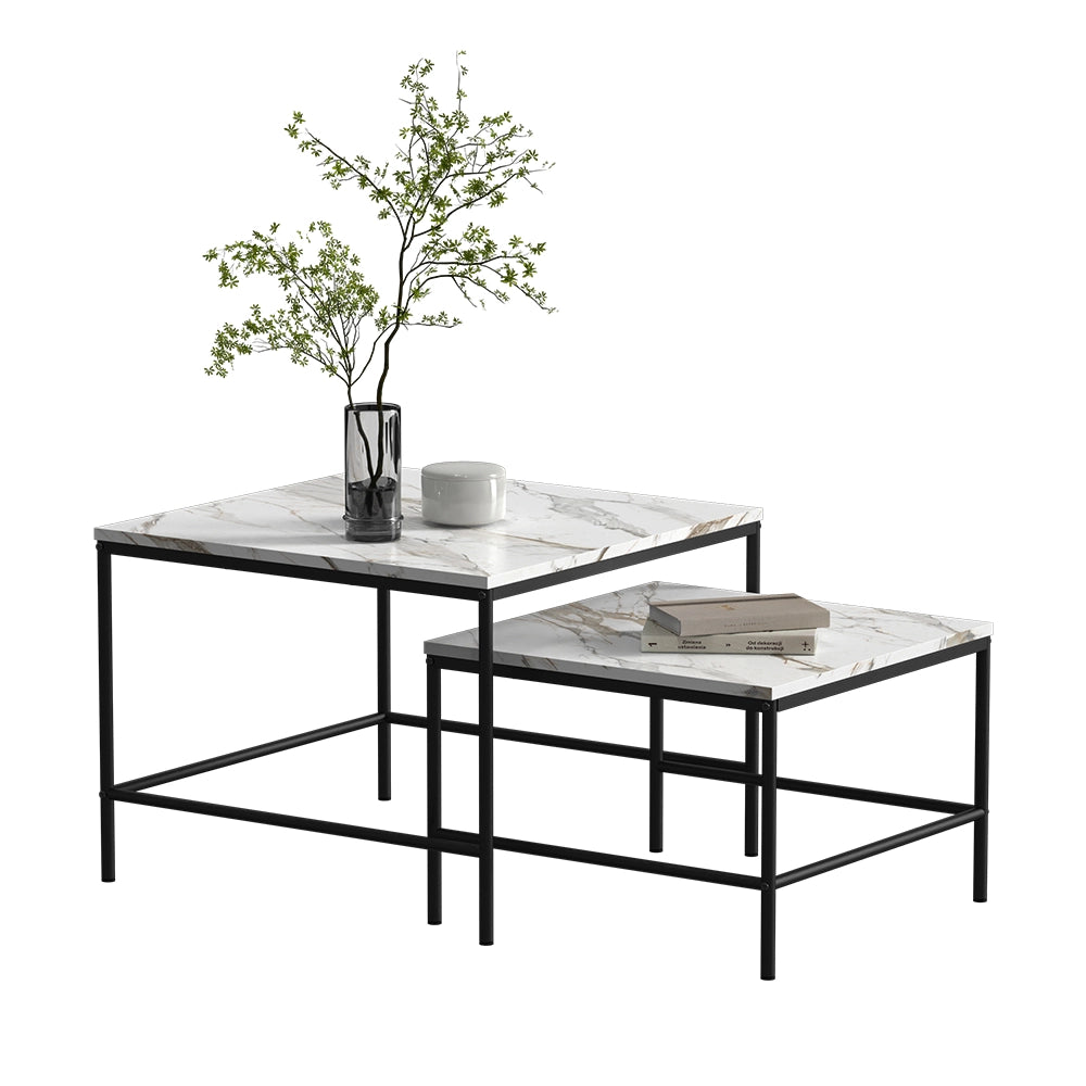 Vicco Tavolino da divano Bianco/nero 60 x 60 cm 2 parti