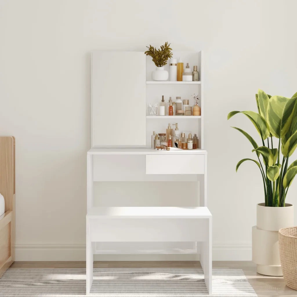 Toeletta con Specchio-Com¨°-Tavolo da trucco Bianco lucido 74,5x40x141 cm