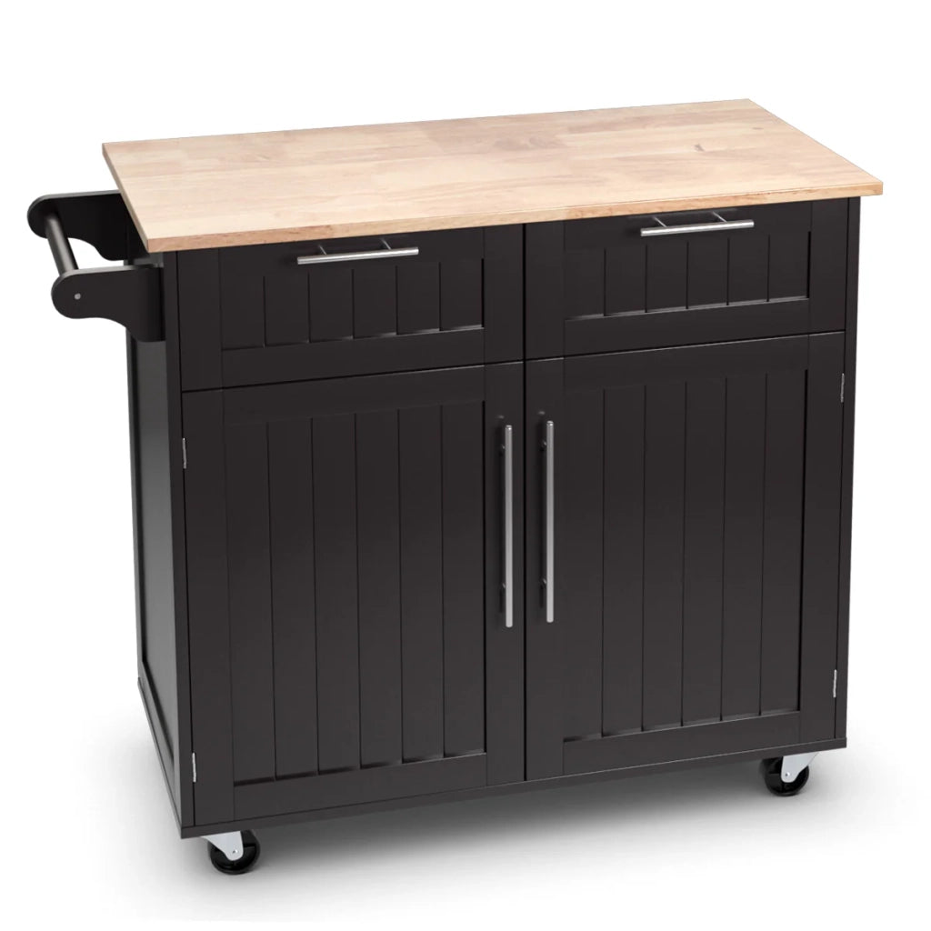 Carrello da cucina con ruote 94 x 45 x 94 cm 2 cassetti e portasciugamani stile classico in legno di caucciù color caffè 20_0018482