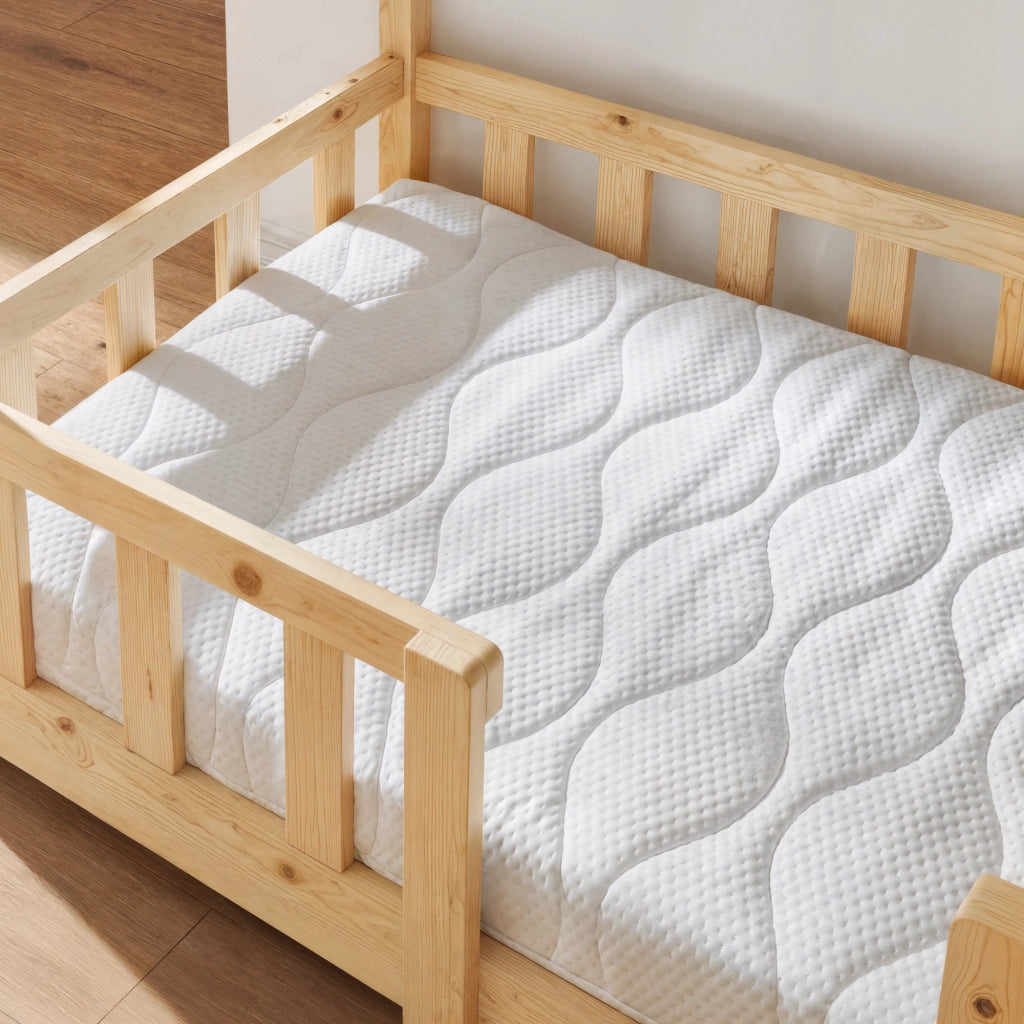 Letto per Cameretta Treviolo a Forma di Casetta in Stile Montessori con Materasso 80x160 cm - Color Naturale [en.casa]