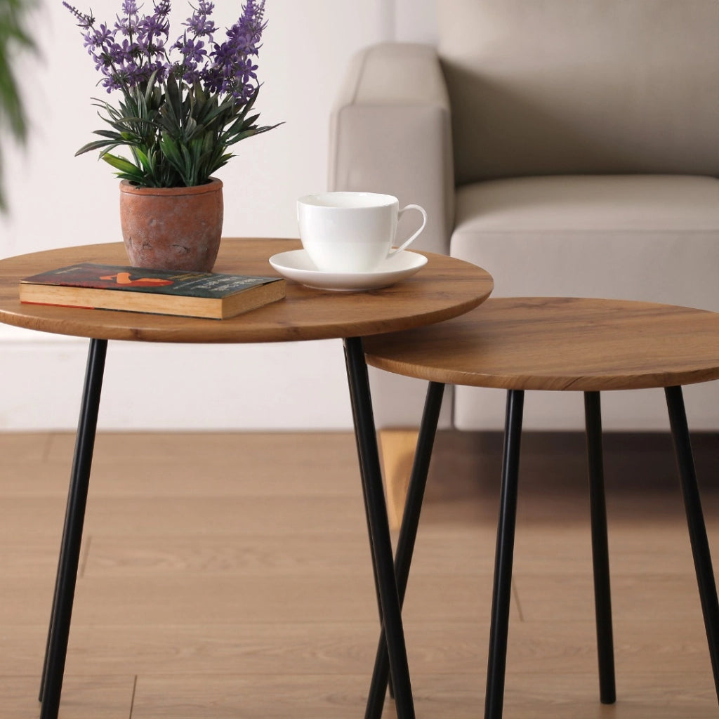 Set 2 tavoli Impilabili in metallo con ripiano mdf