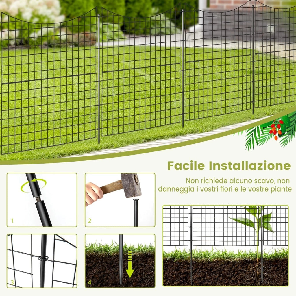 Recinzione da Giardino con 5 Pannelli e 5 Picchetti, Recinto per Aiuole 98 CM in Metallo Verniciato a Polvere Antiruggine, Pannelli per Recinzioni da Giardino, Orto ed Aiuole