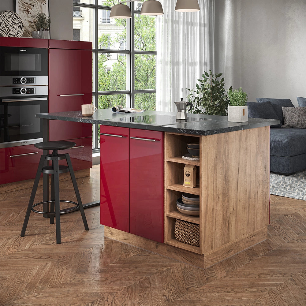 Isola cucina Fame-Line Bordeaux lucido/Rovere dorato 90 cm senza piano di lavoro Vicco