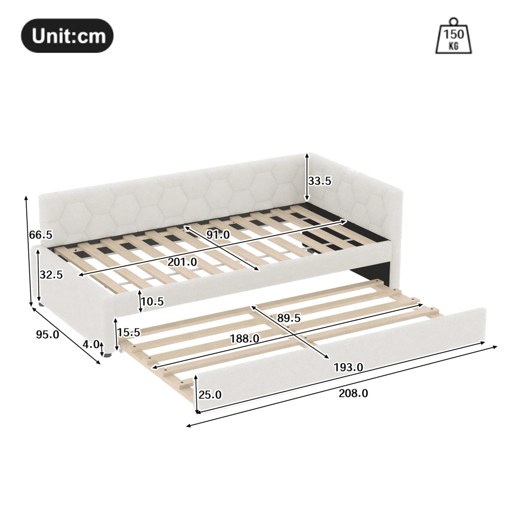 Letto singolo 90x200 cm con letto estraibile, USB e luce