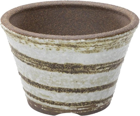 Vaso Bonsai Ceramico Artigianale con Fusto d'Esito 11 cm - Made in Giappone - Bonsai Bambù Giardino Cestino Piante Giapponesi Piantine di Casetta - Strisce Bianche