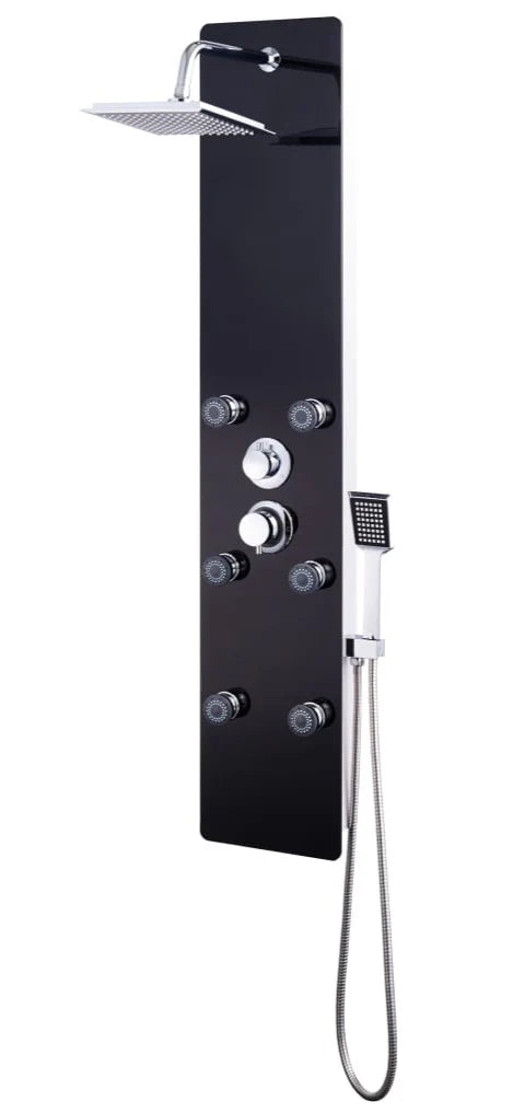 Pannello doccia con soffione rubinetto vetro acciaio inox 130 cm nero 02_0003435