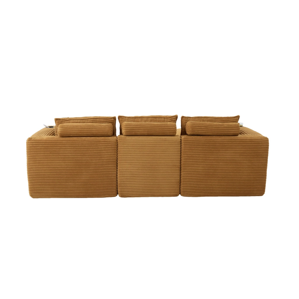 Divano 3 Posti con Poggiapiedi e Cuscini ¨C MINIMAL ¨C Velluto a Coste Arancione