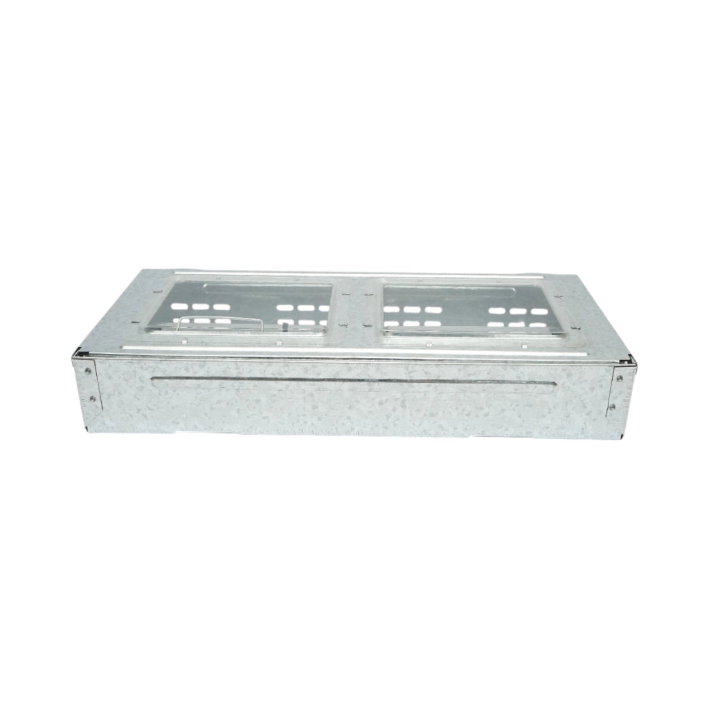 Trappola per topi professionale in metallo zincato, dimensioni 36,3x16,1x6,1 cm.