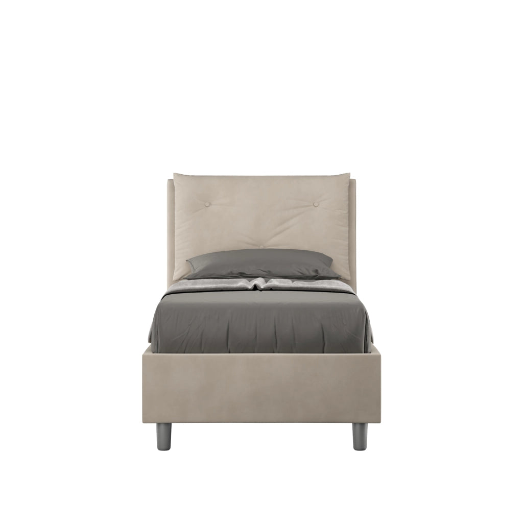 BS COM Letto singolo senza rete imbottito 90x190 microfibra sabbia