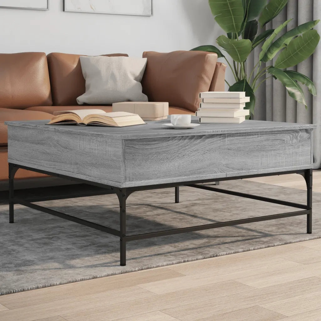 Tavolino da salotto | Tavolino da caff¨¨ | Tavolino da Soggiorno Grigio Sonoma 95x95x45 cm Legno Multistrato e Metallo