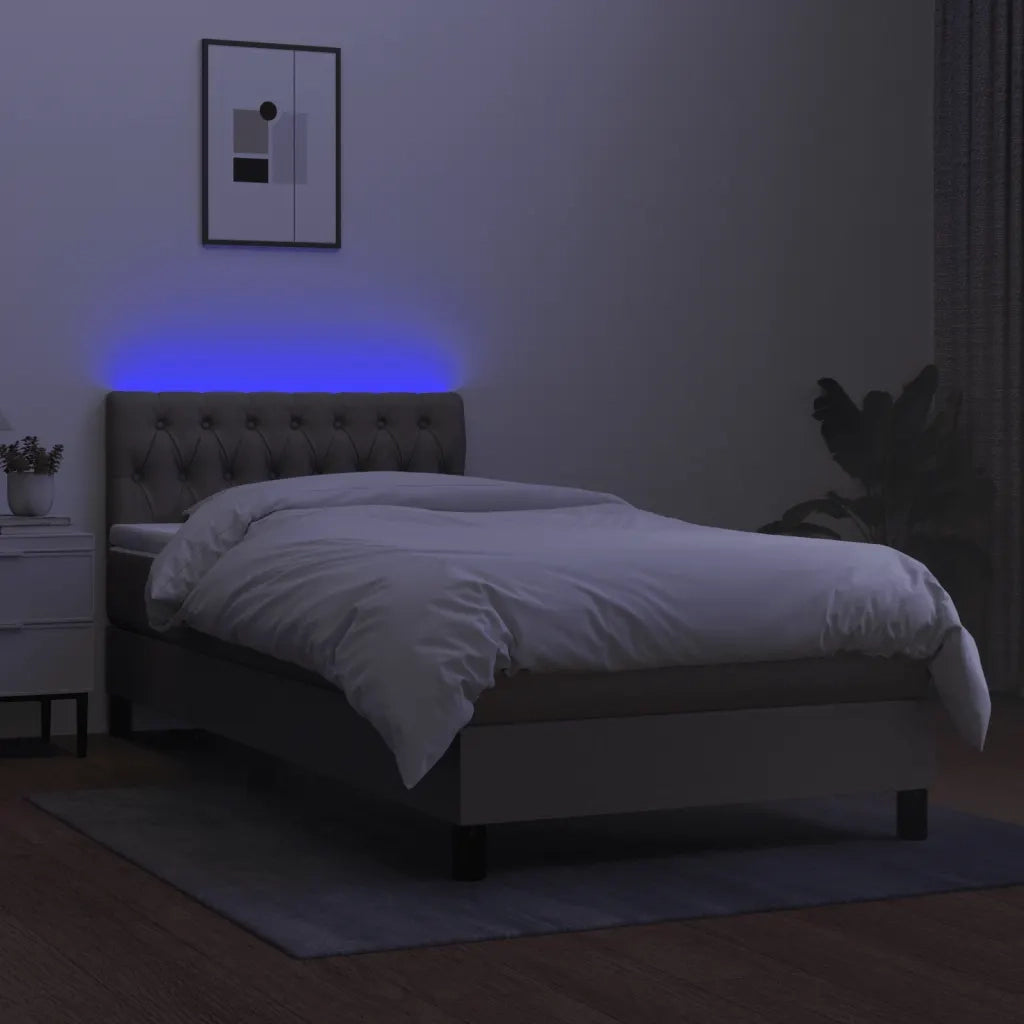 Letto a Molle con Materasso e LED Tortora 90x200 cm in Tessuto cod mxl 42899