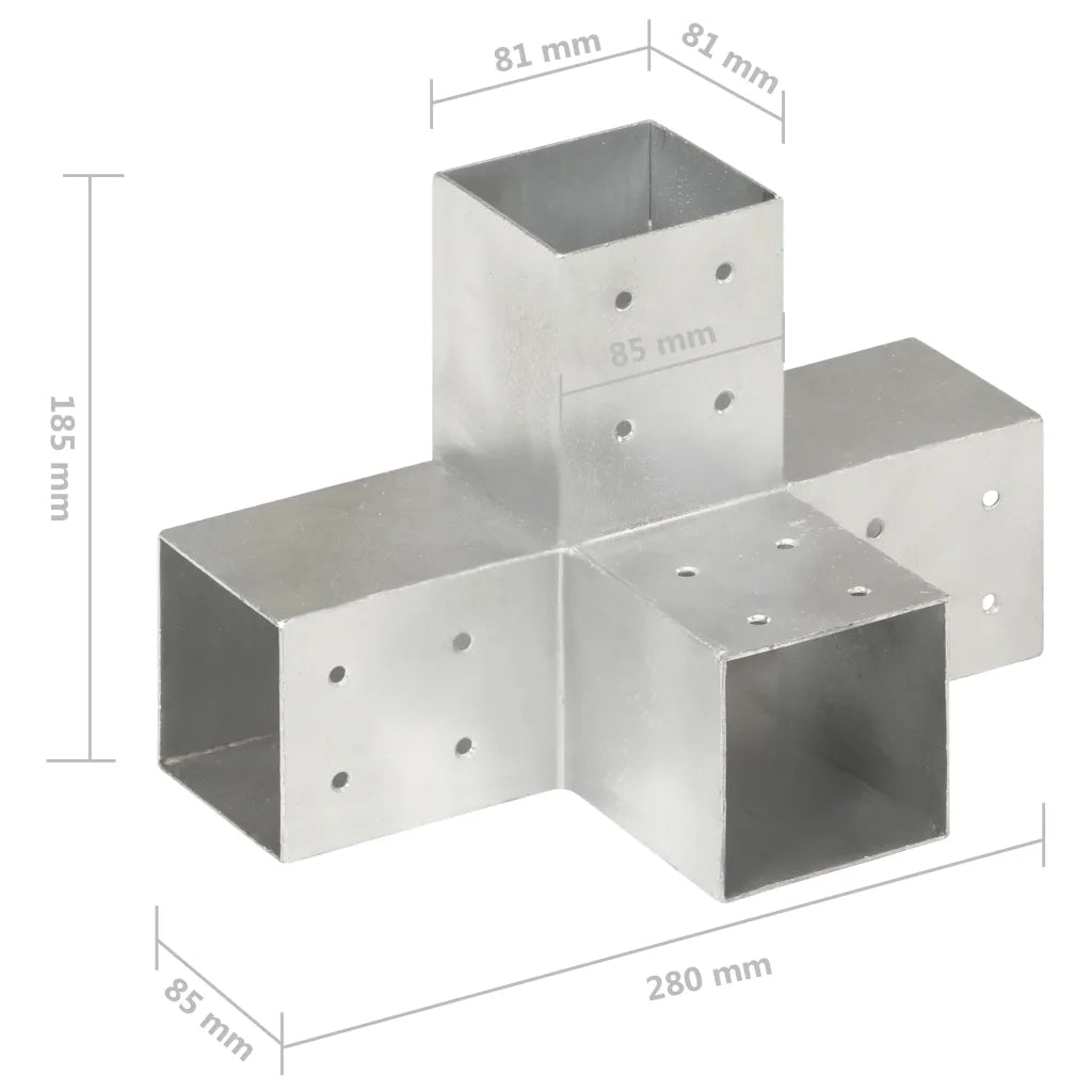 Connettori per Pali a Forma di X 4 pz Metallo Zincato 81x81 mm 145468