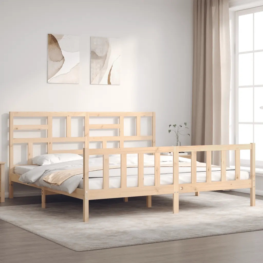 Letto matrimoniale | Letto per adulti | Giroletto con Testiera Super King Size in Legno Massello