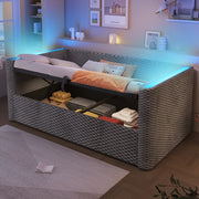 OKWISH Letto a Divano 90×200 cm, Letto Singolo con Contenitore Idraulico, LED Multicolore e Controllo tramite App, senza Materasso, in Velluto, Grigio