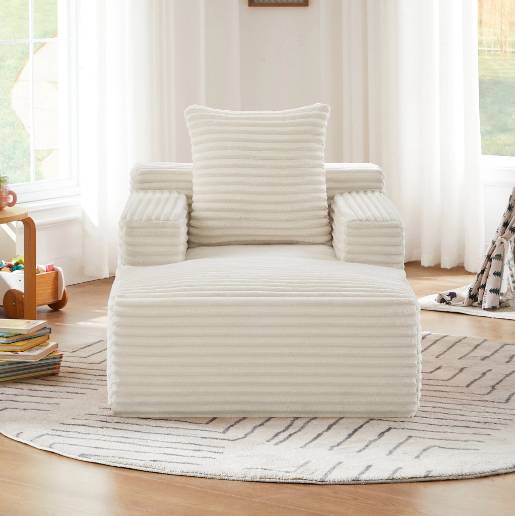 Chaise longue in velluto a coste beige senza montaggio
